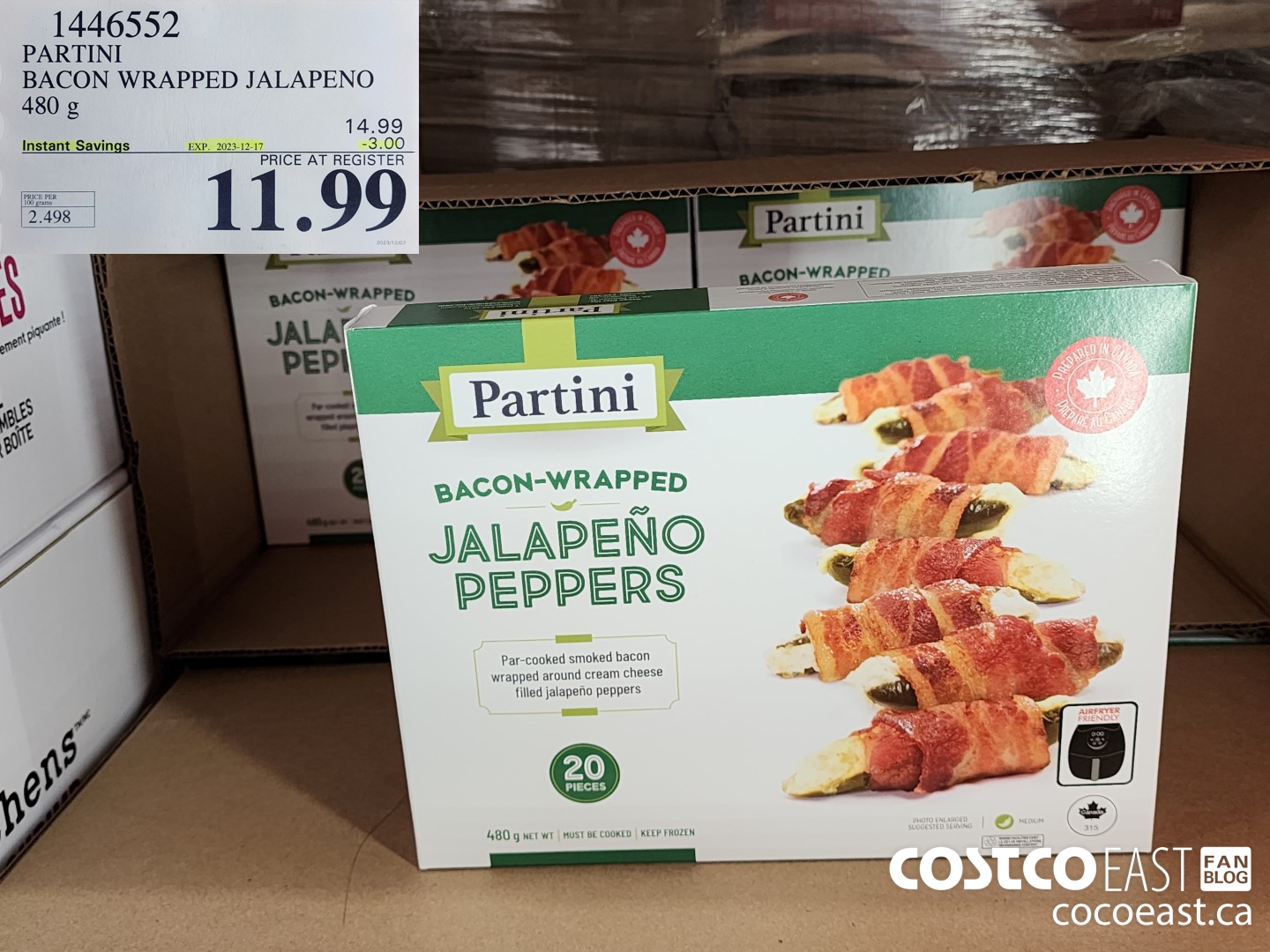 1446552 PARTINI BACON WRAPPED JALAPENO 480G ($3.00 INSTANT SAVINGS EXPIRES ON 2023-12-17) $11.99