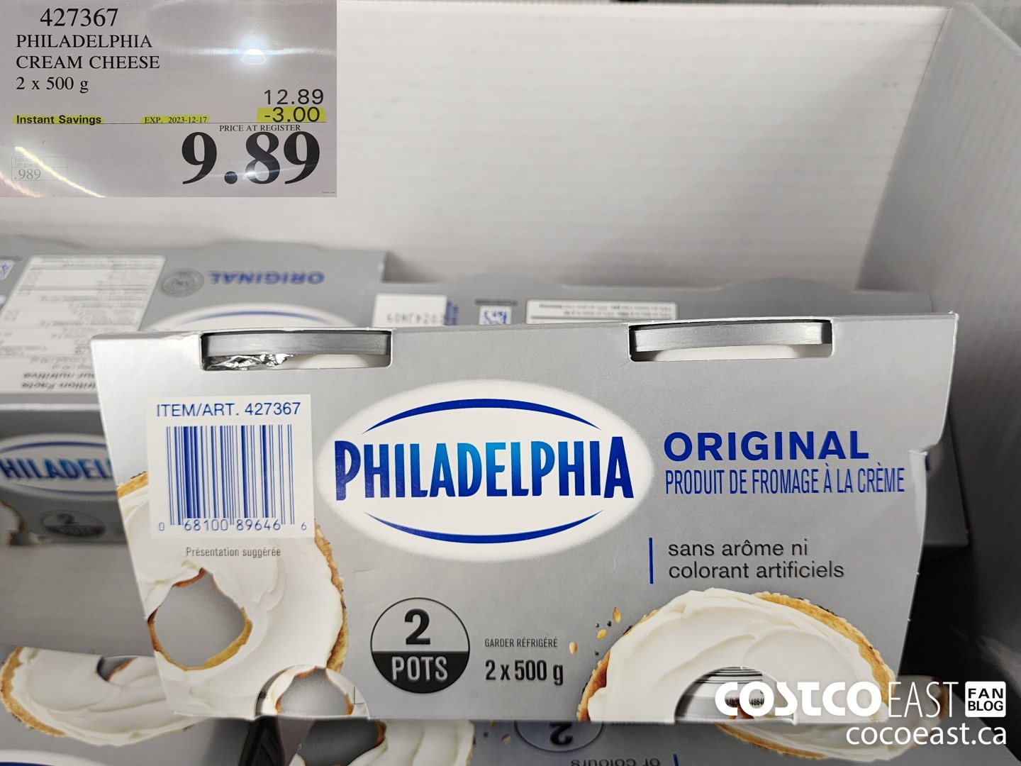 427367 PHILADELPHIA CREAM CHEESE 2 x 500 g ($3.00 INSTANT SAVINGS EXPIRES ON 2023-12-17) $9.89