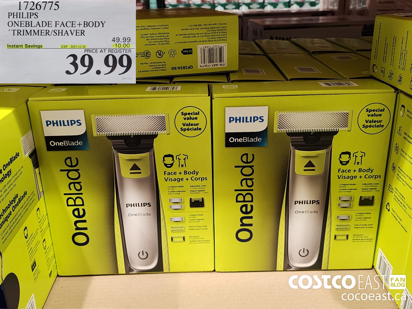 1726775 PHILIPS ONEBLADE FACE+BODY TRIMMER/SHAVER ($10.00 INSTANT SAVINGS EXPIRES ON 2023-12-24) $39.99