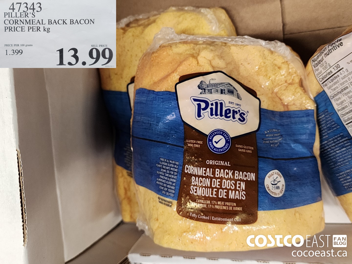 47343 PILLER'S CORNMEAL BACK BACON PRICE PER KG $13.99