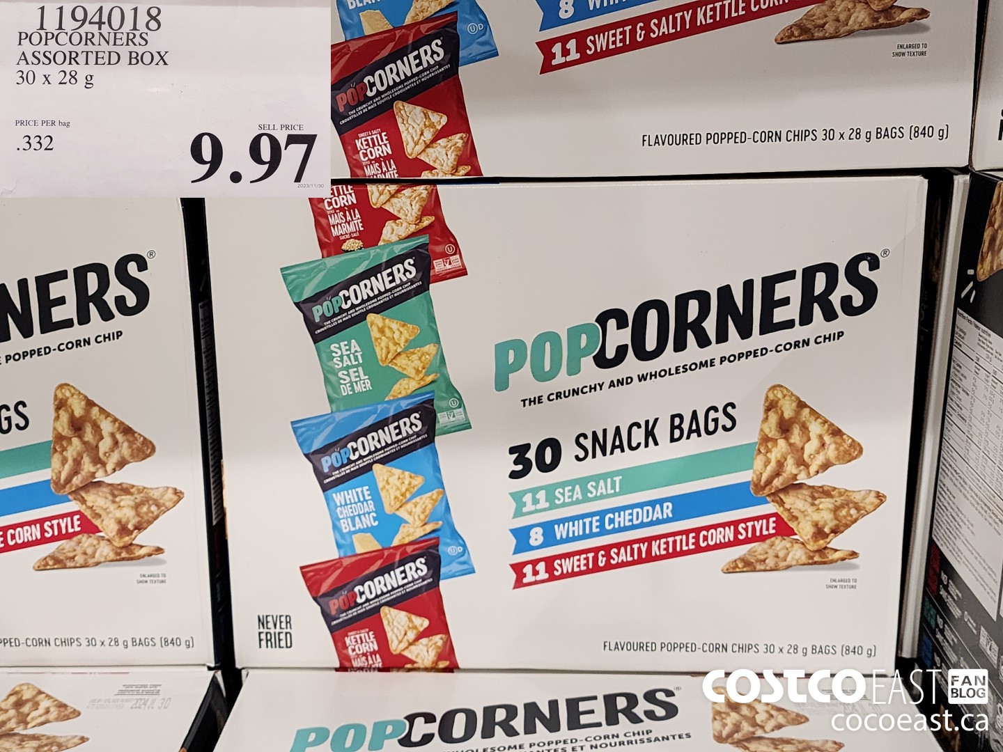 1194018 POPCORNERS ASSORTED BOX 30 x 28 $9.97