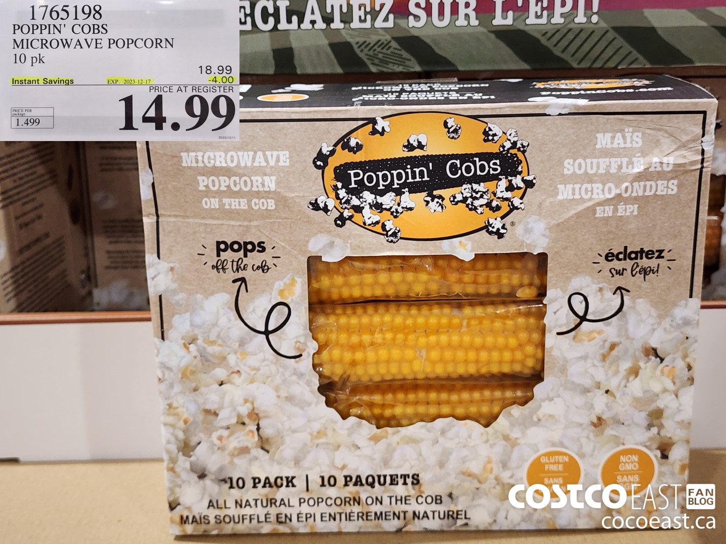 1765198 POPPIN’ COBS MICROWAVE POPCORN 10 PK ($4.00 INSTANT SAVINGS EXPIRES ON 2023-12-17) $14.99