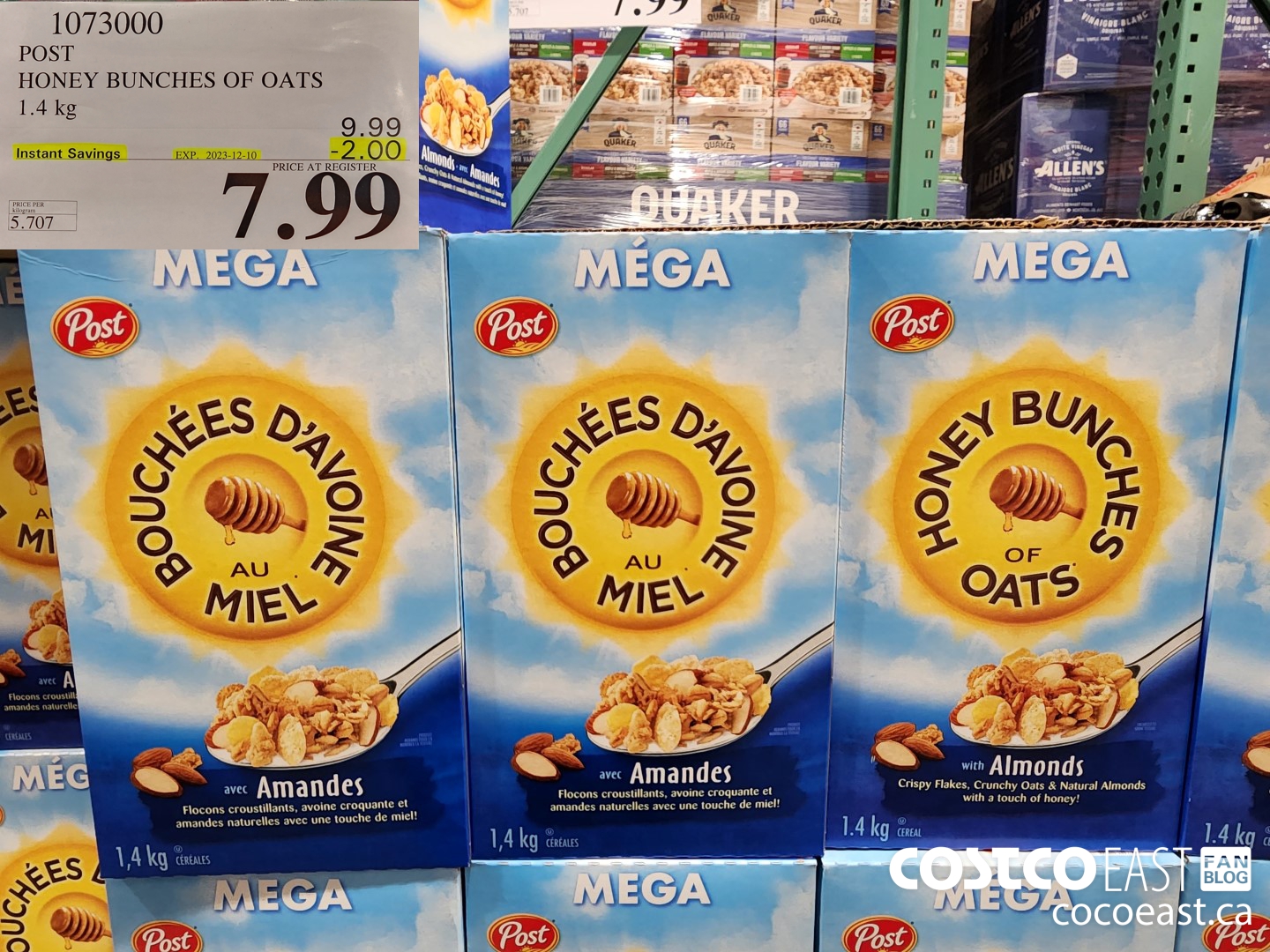1073000 POST HONEY BUNCHES OF OATS 1.4 KG ($2.00 INSTANT SAVINGS EXPIRES ON 2023-12-10) $7.99