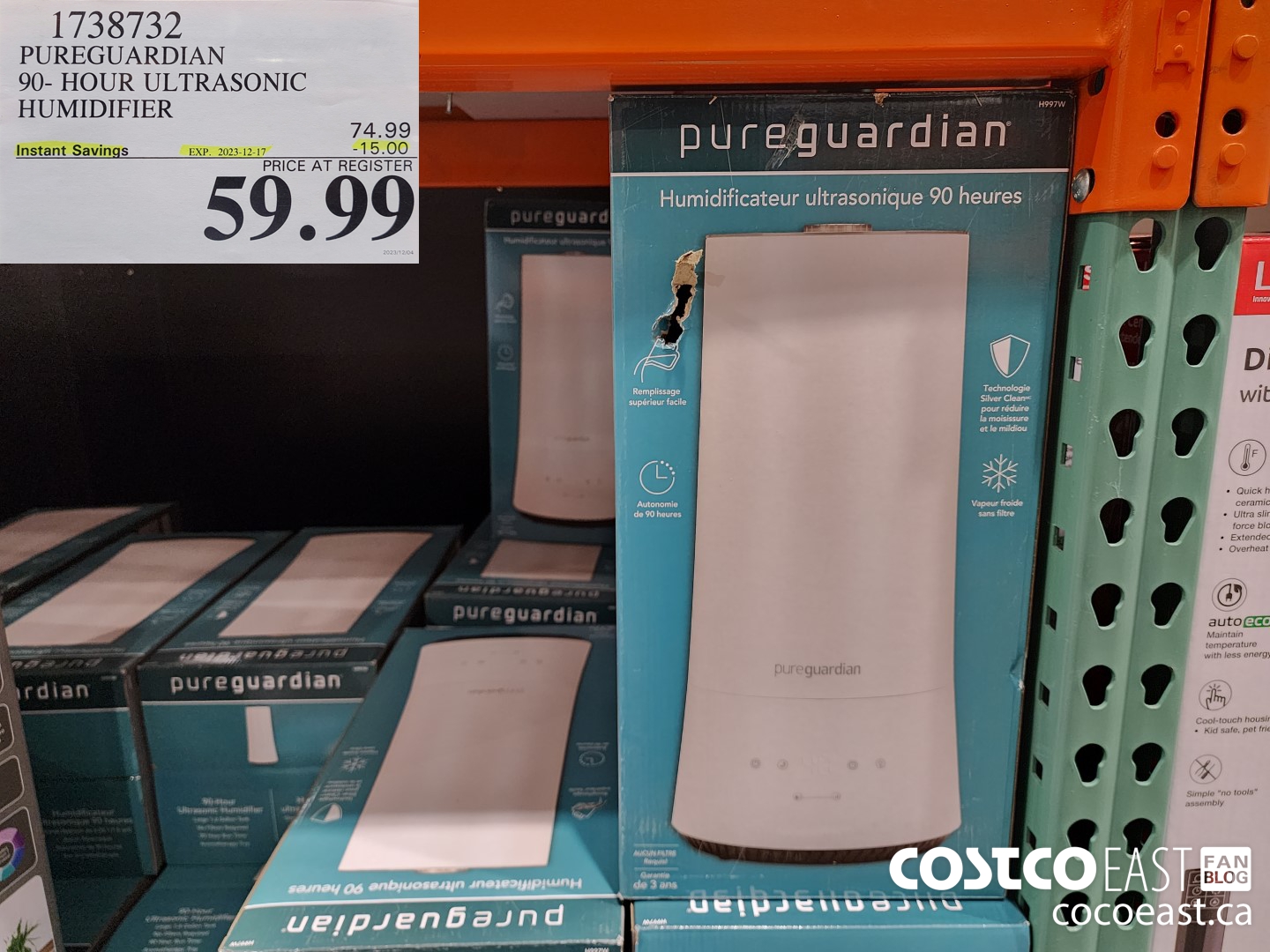 1738732 PUREGUARDIAN 90- HOUR ULTRASONIC HUMIDIFIER ($15.00 INSTANT SAVINGS EXPIRES ON 2023-12-17) $59.99