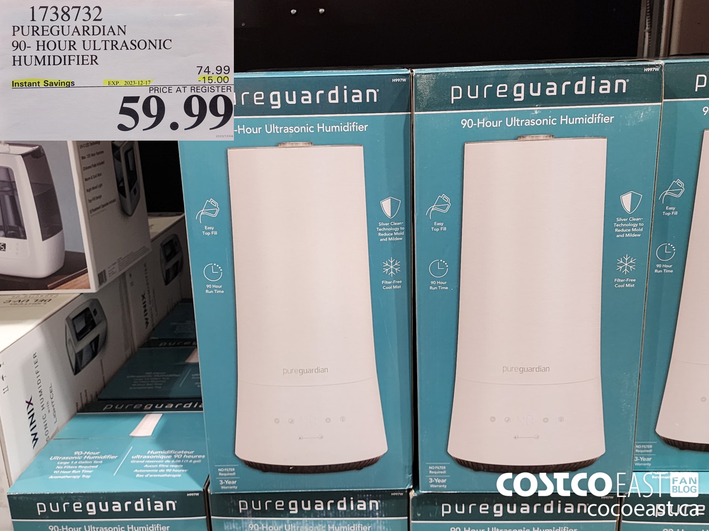 1738732 PUREGUARDIAN 90- HOUR ULTRASONIC HUMIDIFIER ($15.00 INSTANT SAVINGS EXPIRES ON 2023-12-17) $59.99