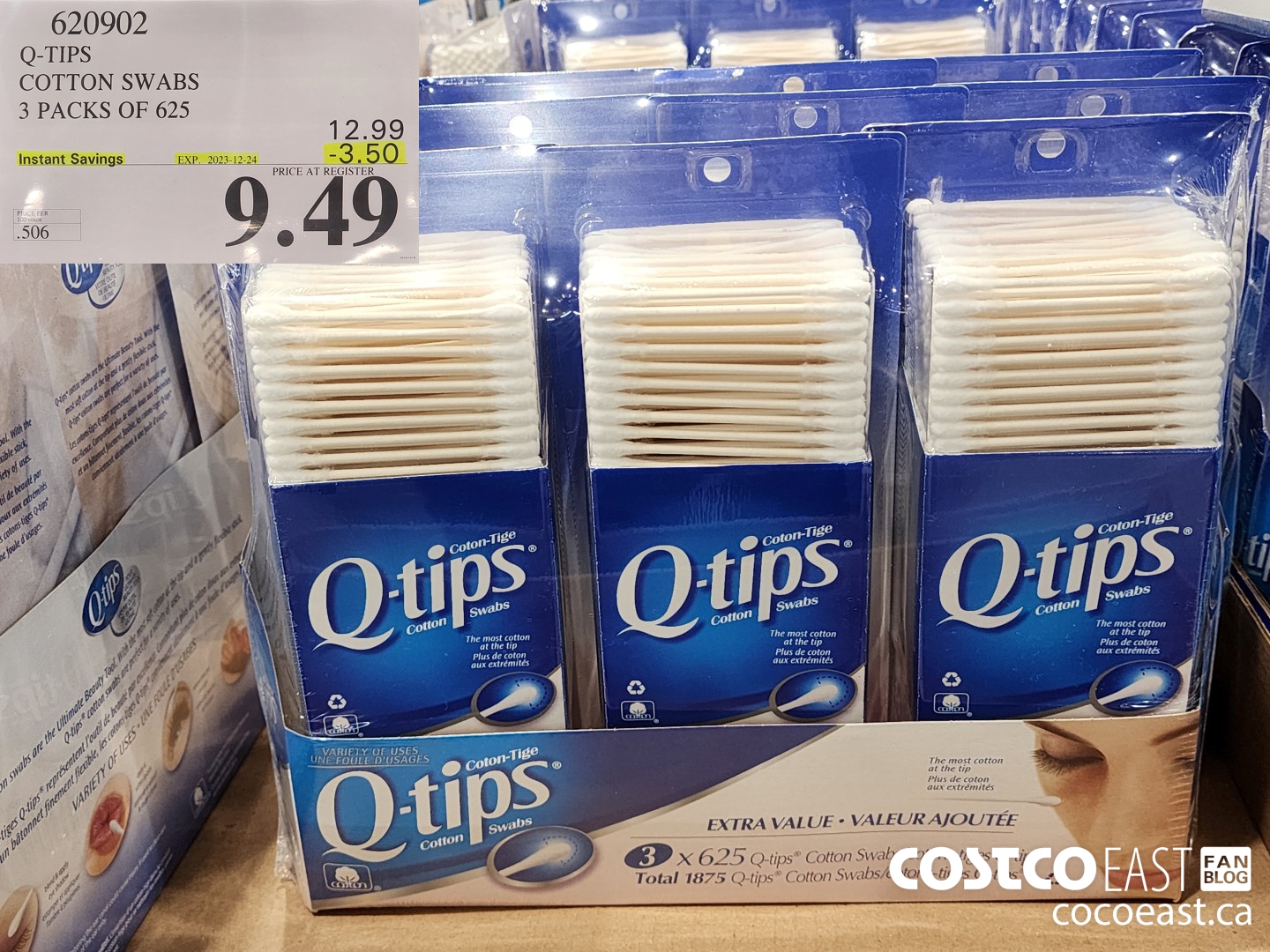 620902 Q-TIPS COTTON SWABS 3 PACKS OF 625 20023-12-24 ($3.50 INSTANT SAVINGS) $9.49
