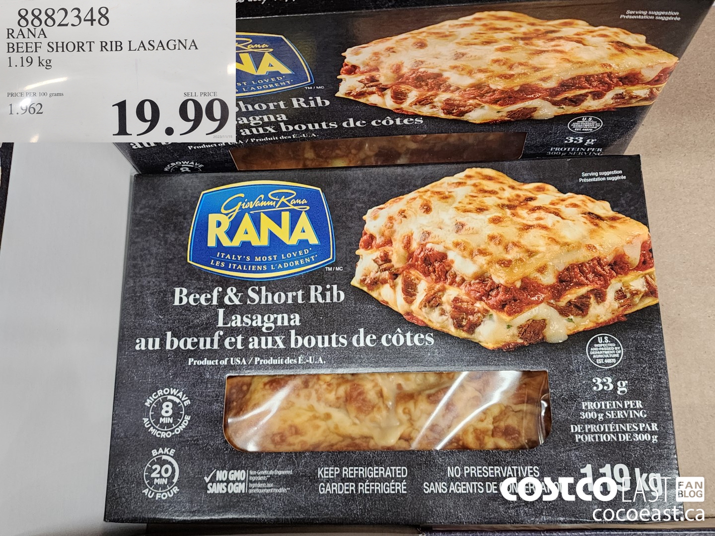 8882348 RANA BEEF SHORT RIB LASAGNA 1.19 kg $19.99