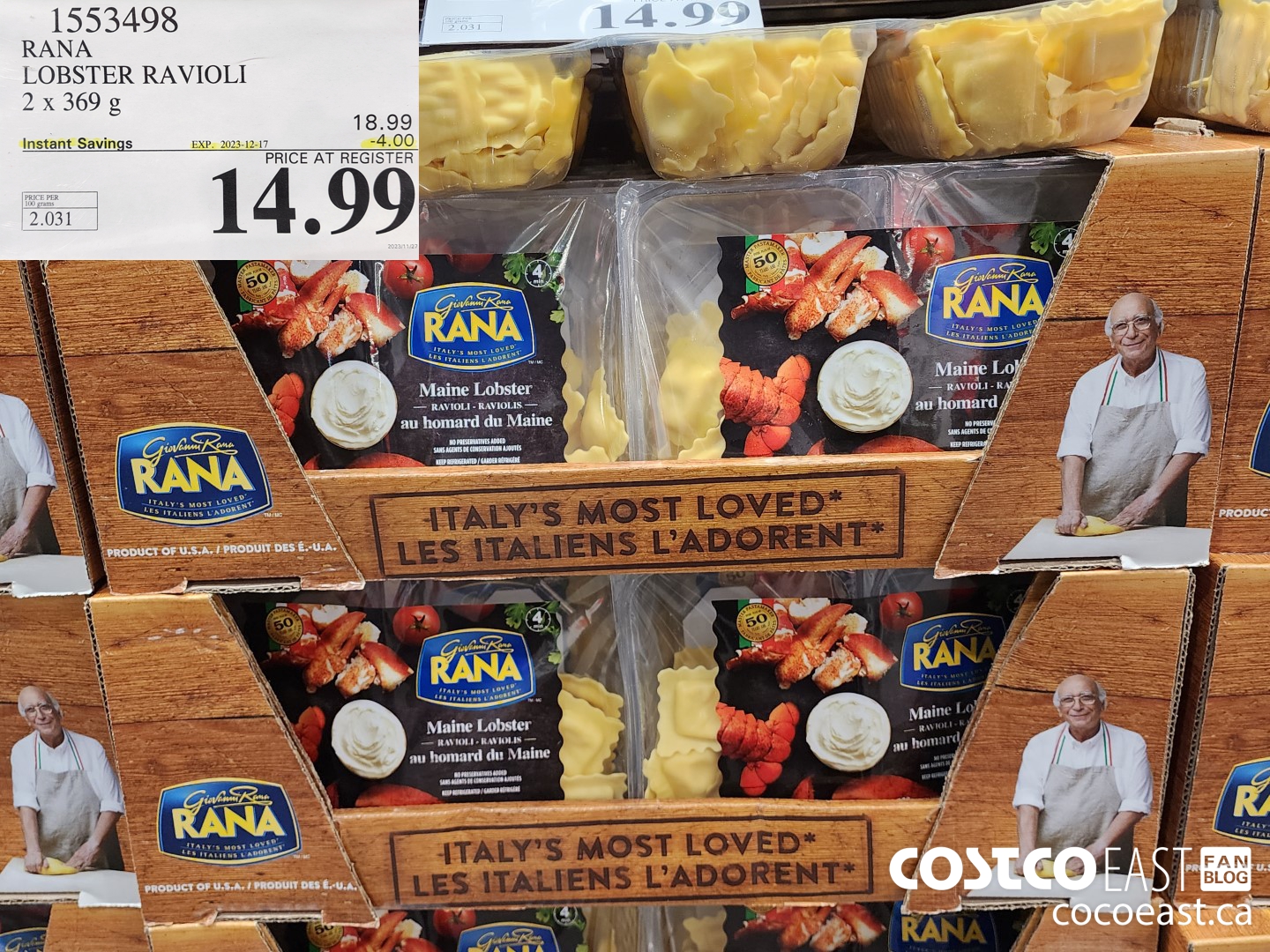 1553498 RANA LOBSTER RAVIOLI 2 x 369 g ($4.00 INSTANT SAVINGS EXPIRES ON 2023-12-17) $14.99