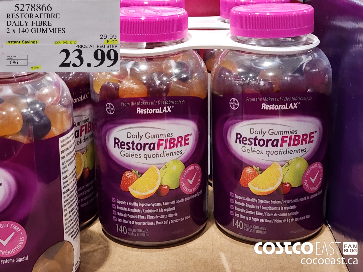 5278866 RESTORAFIBRE DAILY FIBRE 2x 140 GUMMIES ($6.00 INSTANT SAVINGS EXPIRES ON 2023-12-10) $23.99