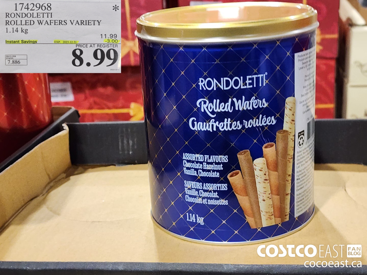 1742968 RONDOLETTI ROLLED WAFERS VARIETY 1.14 kg ($3.00 INSTANT SAVINGS EXPIRES ON 2023-12-31) $8.99