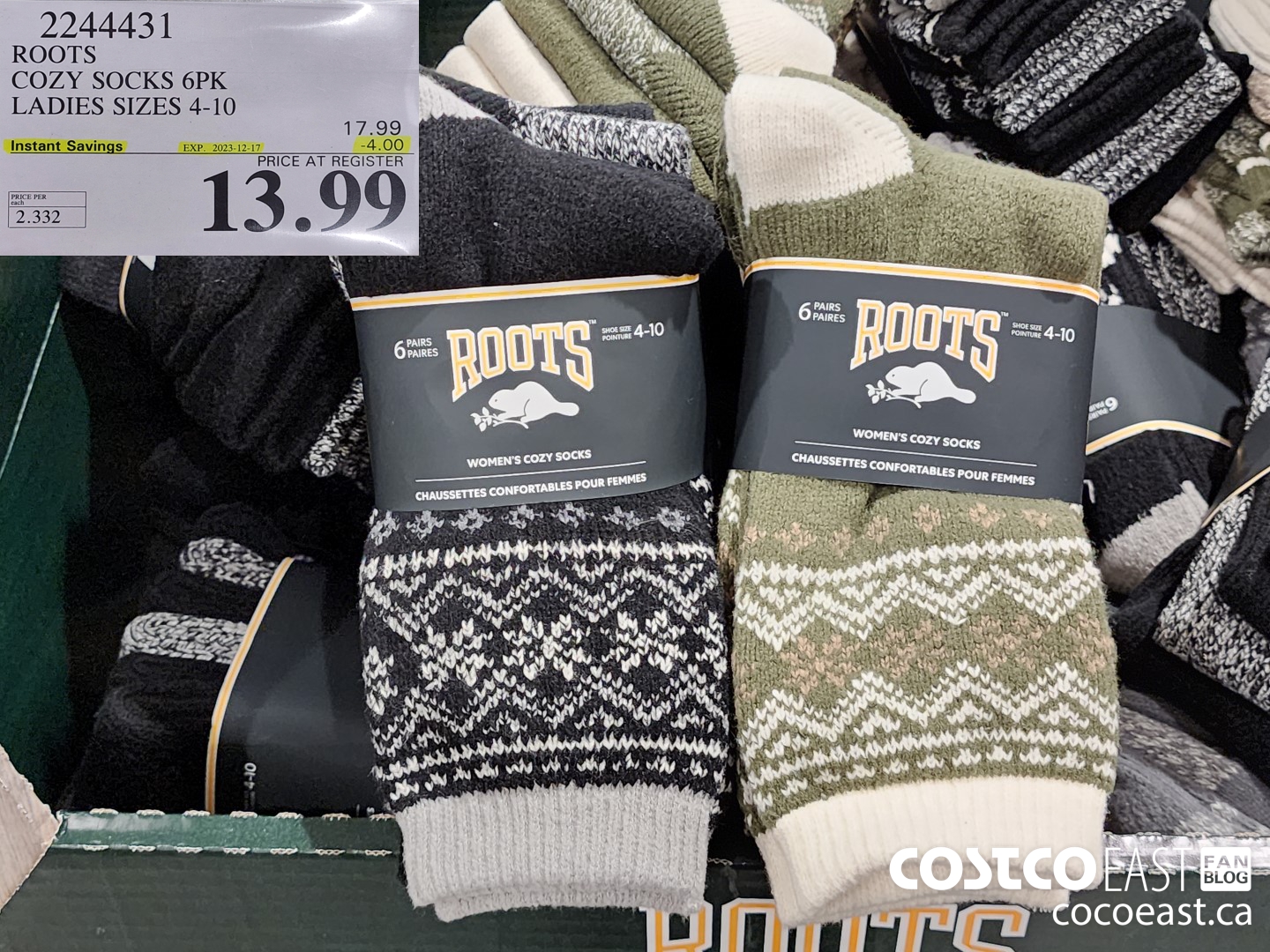 2244431 ROOTS COZY SOCKS 6PK LADIES SIZES 4-10 ($4.00 INSTANT SAVINGS EXPIRES ON 2023-12-17) $13.99