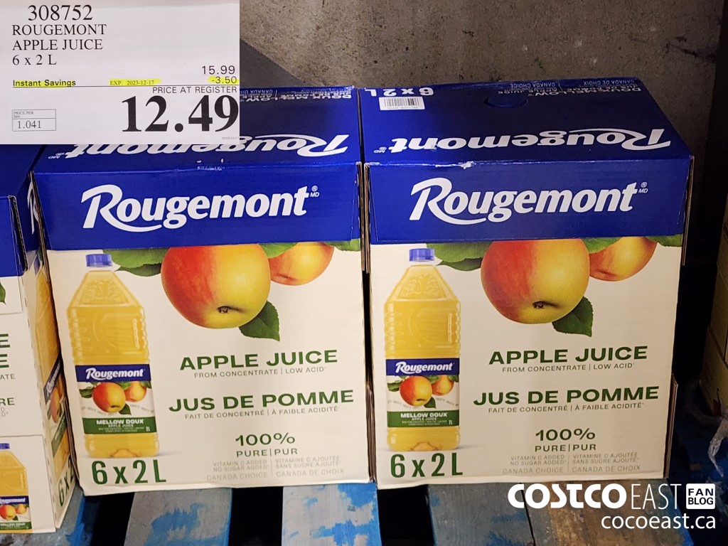 308752 ROUGEMONT APPLE JUICE 6 X 2 L ($3.50 INSTANT SAVINGS EXPIRES ON 2023-12-17) $12.49