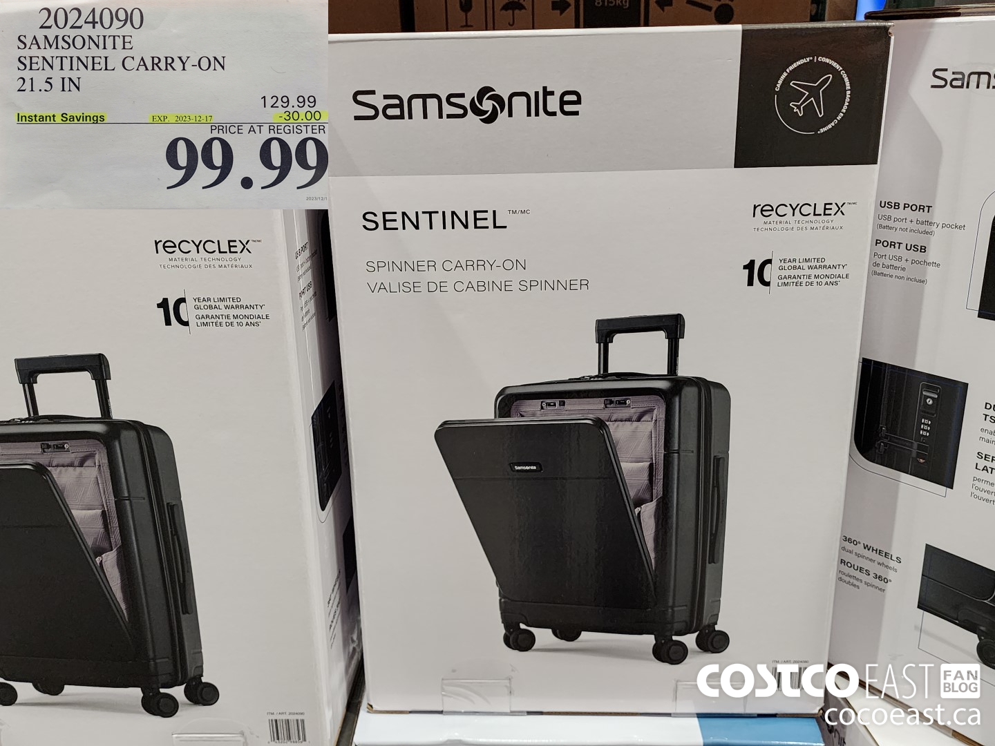 2024090 SAMSONITE SENTINEL CARRY-ON 21.5 IN ($30.00 INSTANT SAVINGS EXPIRES ON 2023-12-17) $99.99