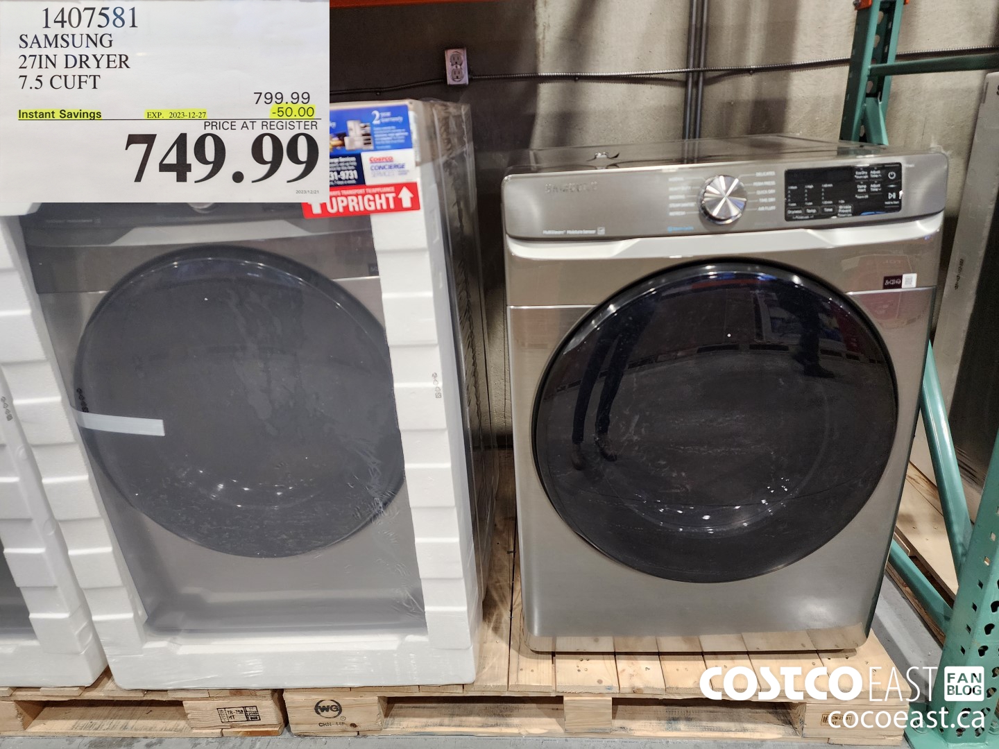 1407581 SAMSUNG 27IN DRYER 7.5 CUFT ($50.00 INSTANT SAVINGS EXPIRES ON 2023-12-27) $749.99