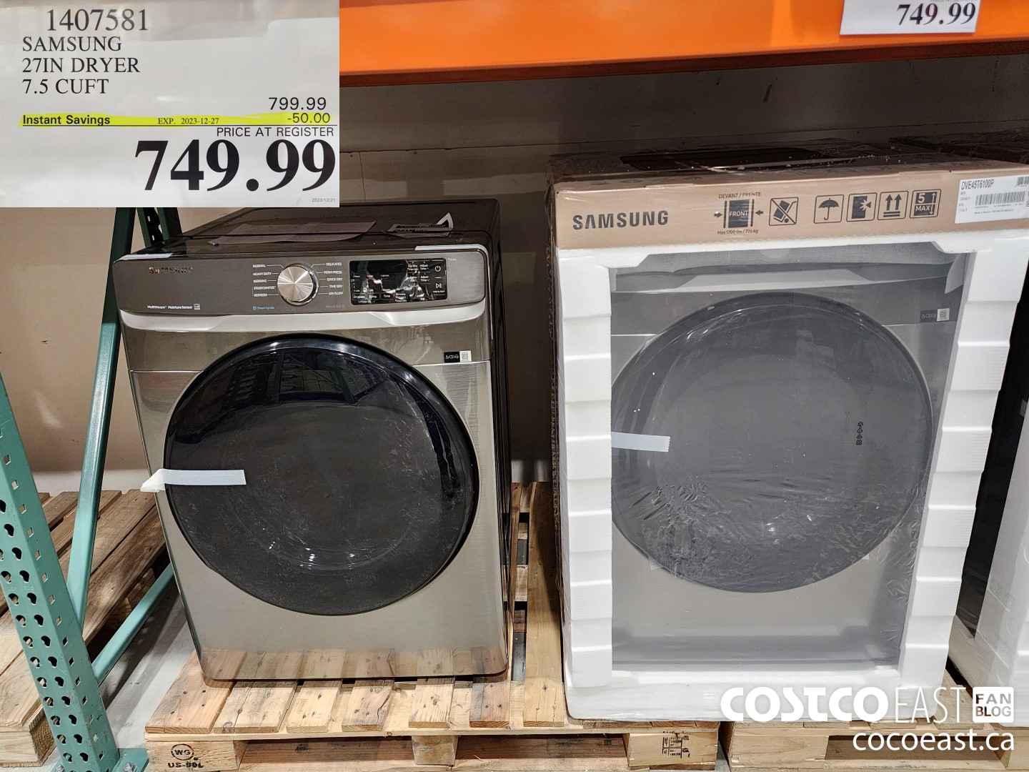 1407581 SAMSUNG 27IN DRYER 7.5 CUFT ($50.00 INSTANT SAVINGS EXPIRES ON 2023-12-27) $749.99