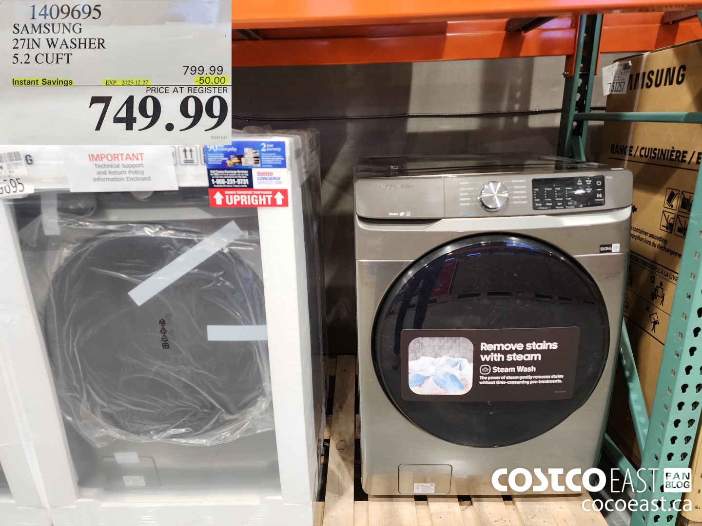 1409695 SAMSUNG 27IN WASHER 5.2 CUFT ($50.00 INSTANT SAVINGS EXPIRES ON 2023-12-27) $749.99