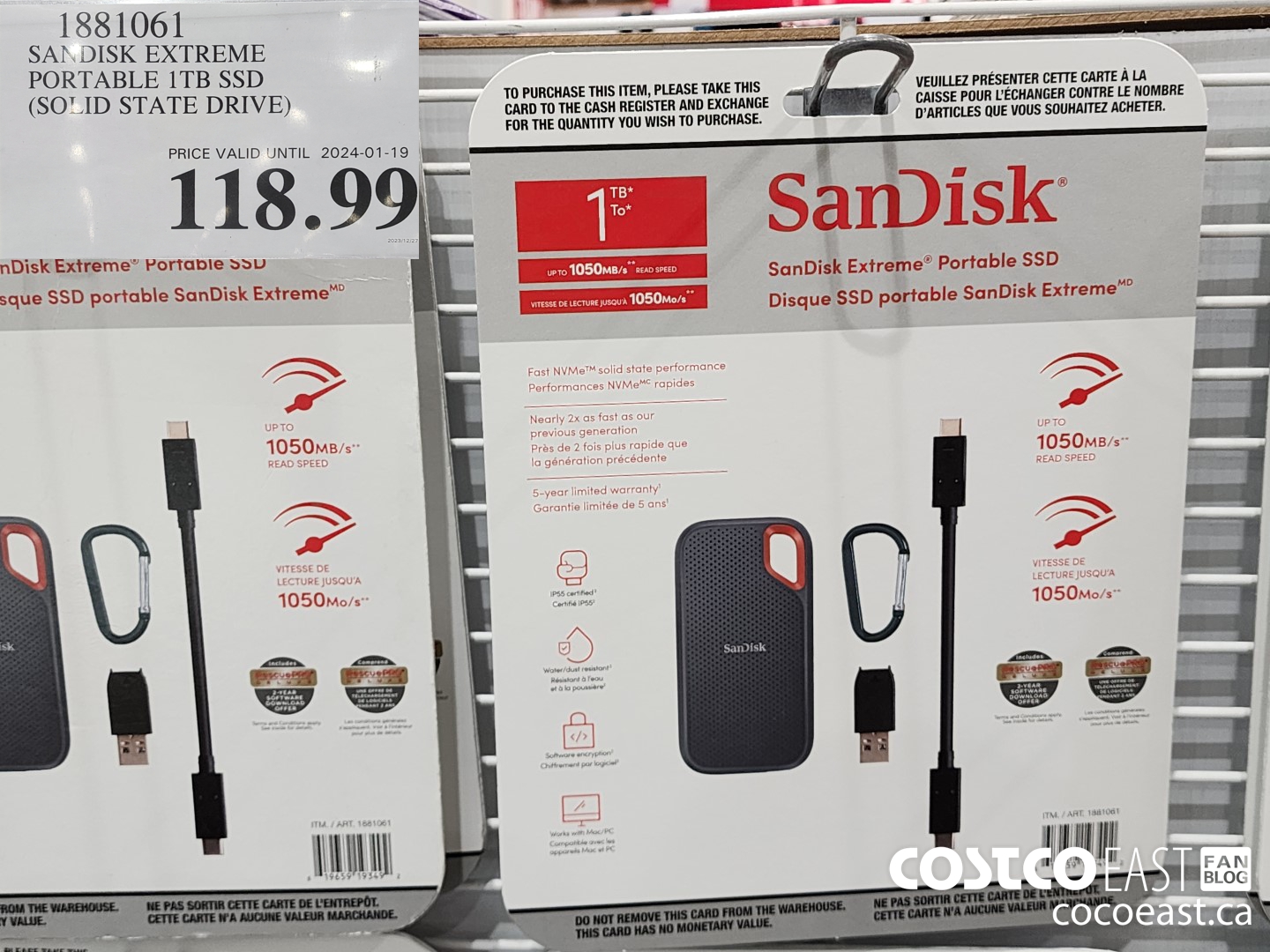 1881061 SANDISK - EXTREME PORTABLE 1TB SOLID STATE DRIVE(SSD) $118.99