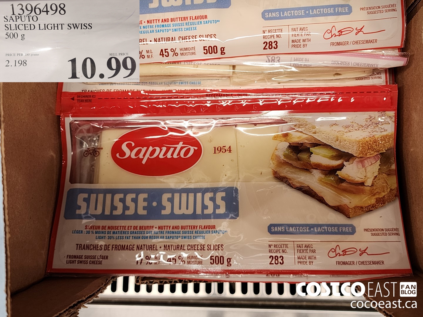 1396498 SAPUTO SLICED LIGHT SWISS 500 G $10.99