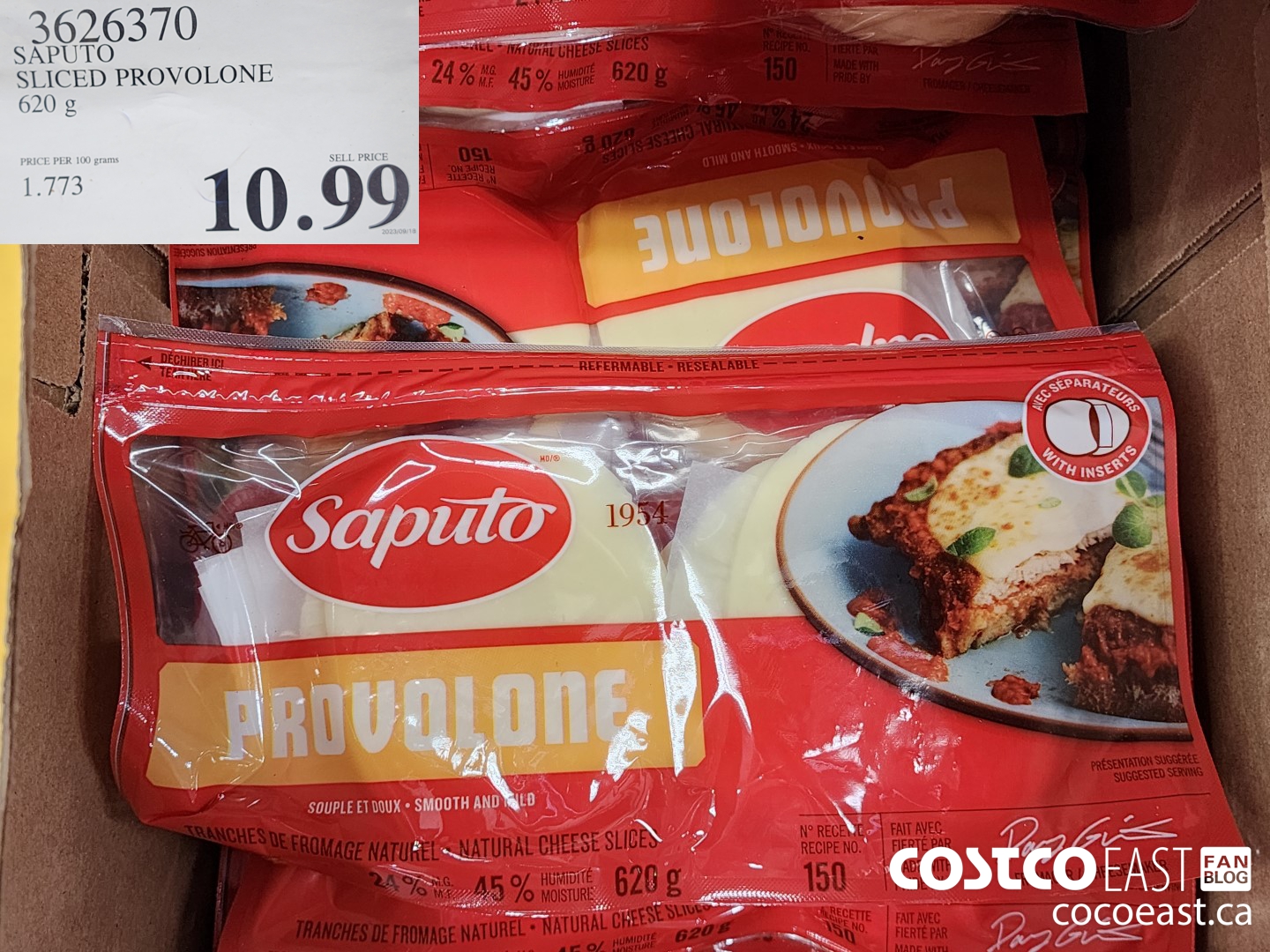 3626370 SAPUTO SLICED PROVOLONE 620G $10.99