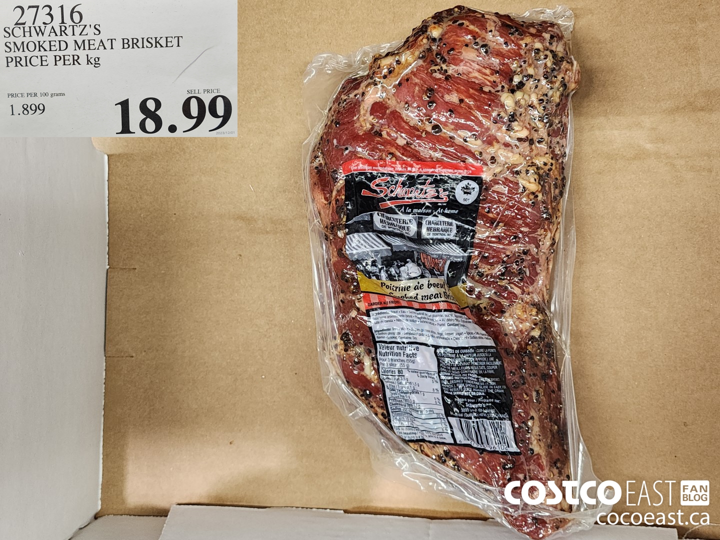 27316 SCHWARTS'S SMOKED MEAT BRISKET PRICE PER KG $18.99