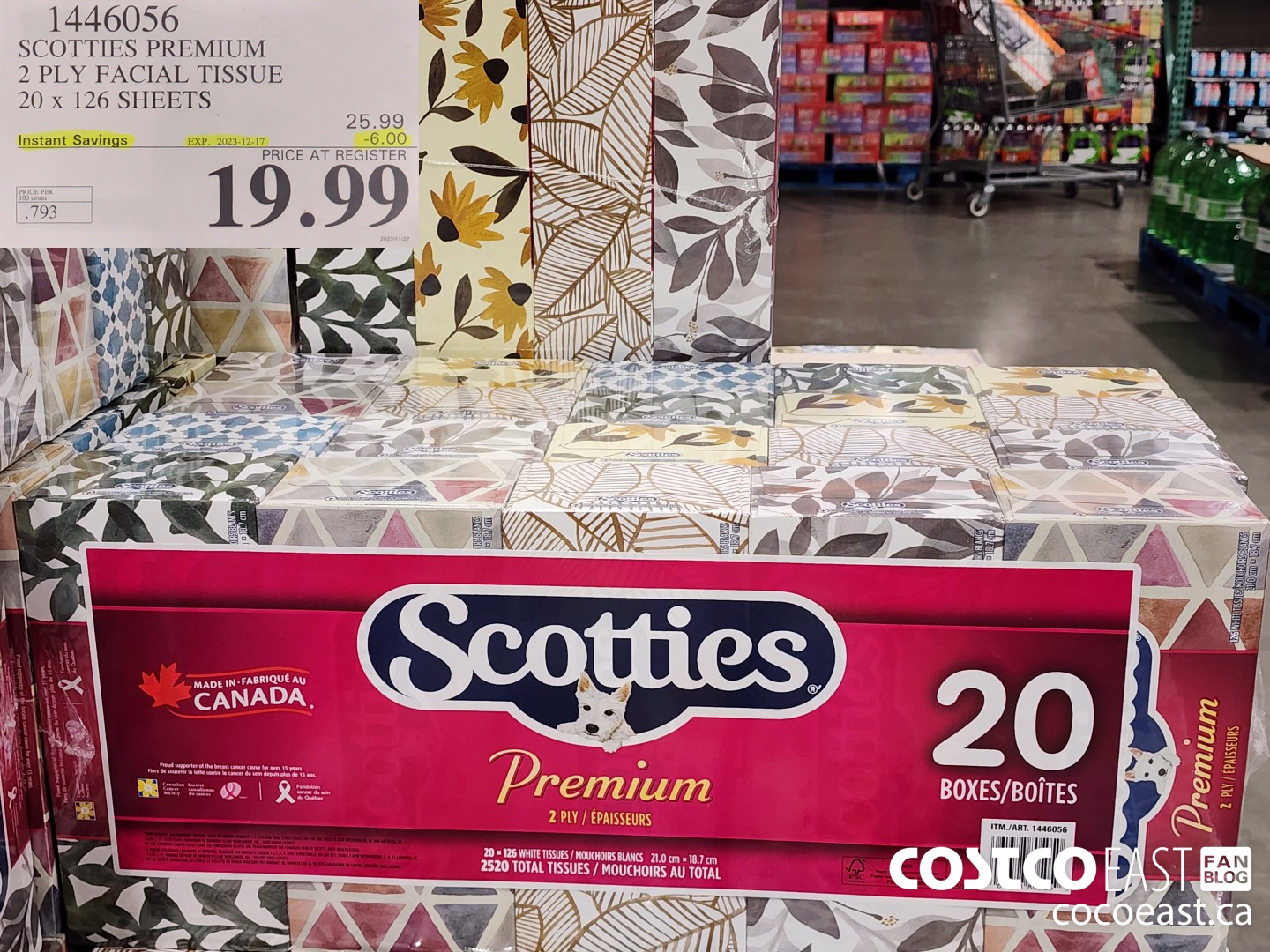1446056 SCOTTIE PREMIUM 2 PLY FACIAL TISSUES 20 x 126 sheets ($6.00 INSTANT SAVINGS EXPIRES ON 2023-12-17) $19.99