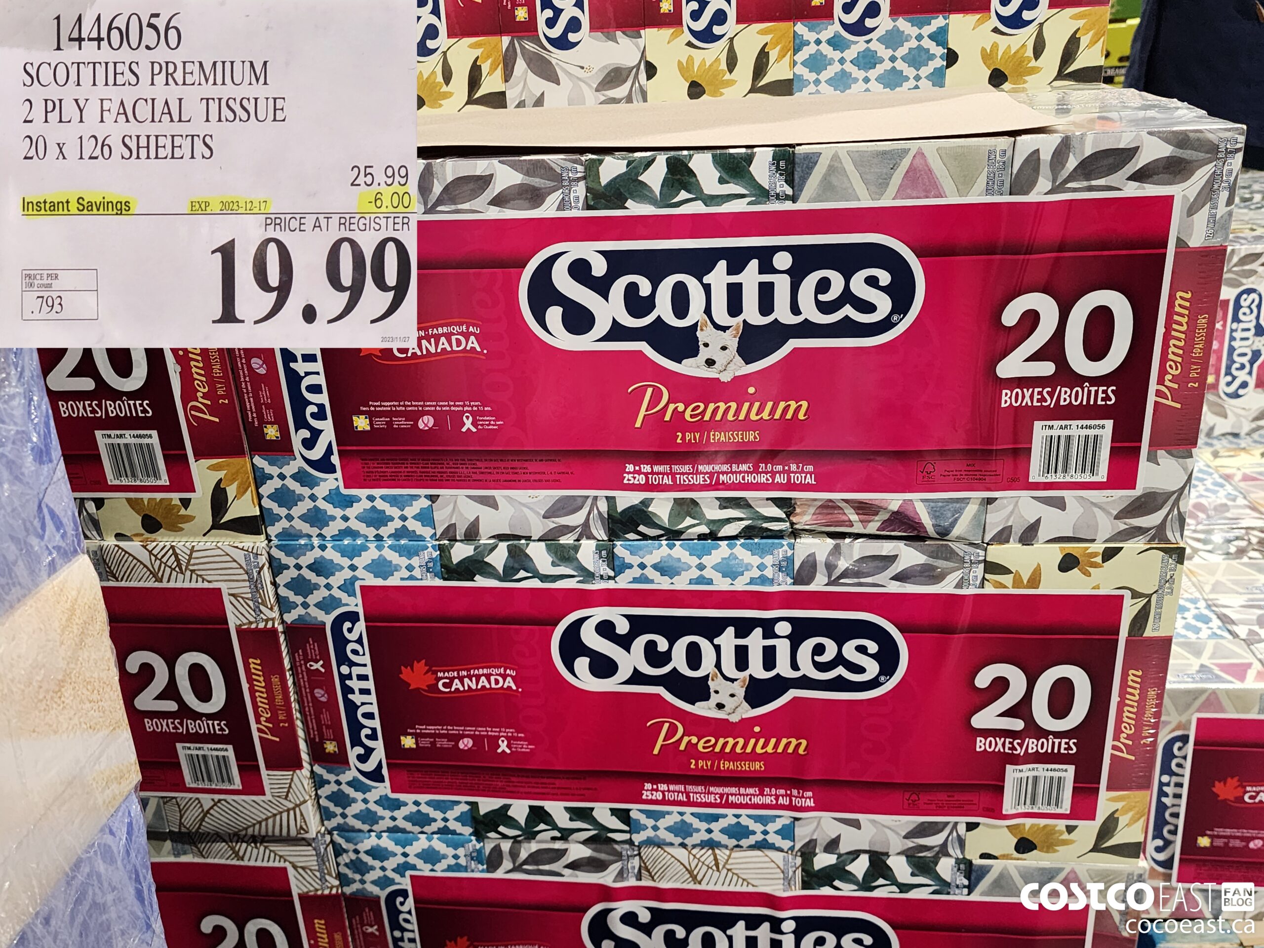 1446056 SCOTTIE PREMIUM 2 PLY FACIAL TISSUES 20 x 126 sheets ($6.00 INSTANT SAVINGS EXPIRES ON 2023-12-17) $19.99