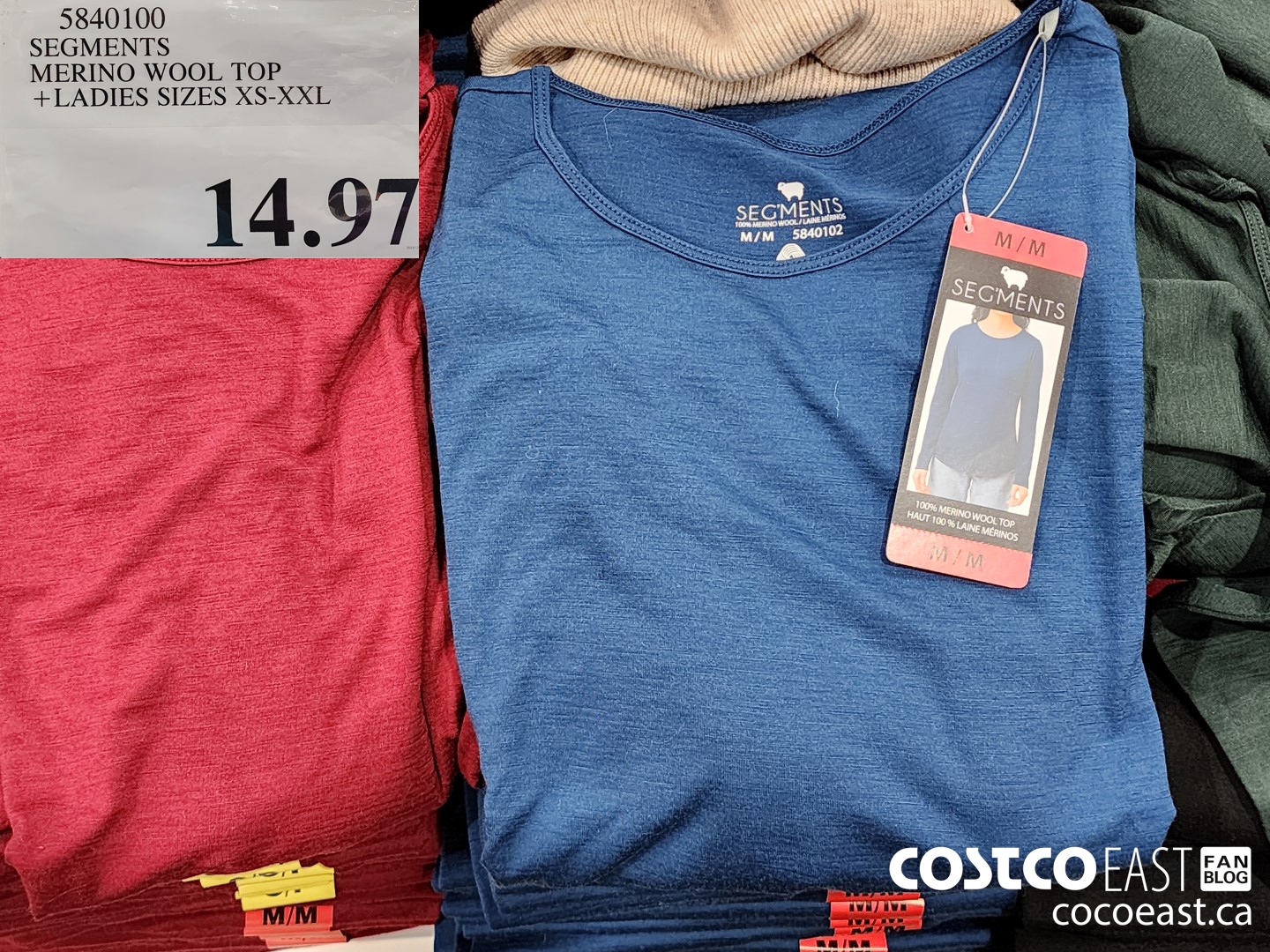 5840100 SEGMENTS MERINO WOOL TOP + LADIES SIZES XS-XXL $14.97