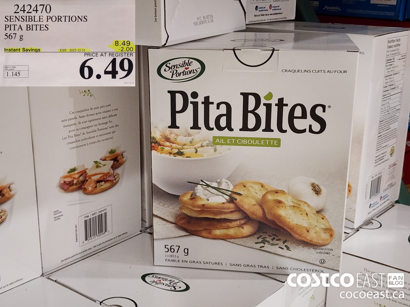 242470 SENSIBLE PORTIONS PITA BITES 567 g ($2.00 INSTANT SAVINGS EXPIRES ON 2023-12-31) $6.49