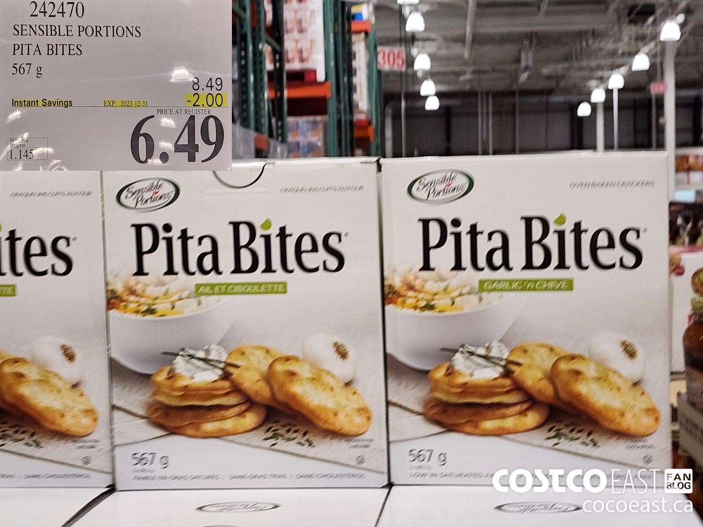 242470 SENSIBLE PORTIONS PITA BITES 567 g ($2.00 INSTANT SAVINGS EXPIRES ON 2023-12-31) $6.49