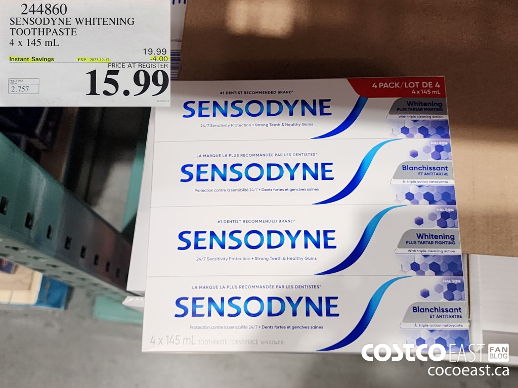 244860 SENSODYNE WHITENING TOOTHPASTE 4 X 145 ML ($4.00 INSTANT SAVINGS EXPIRES ON 2023-12-17) $15.99