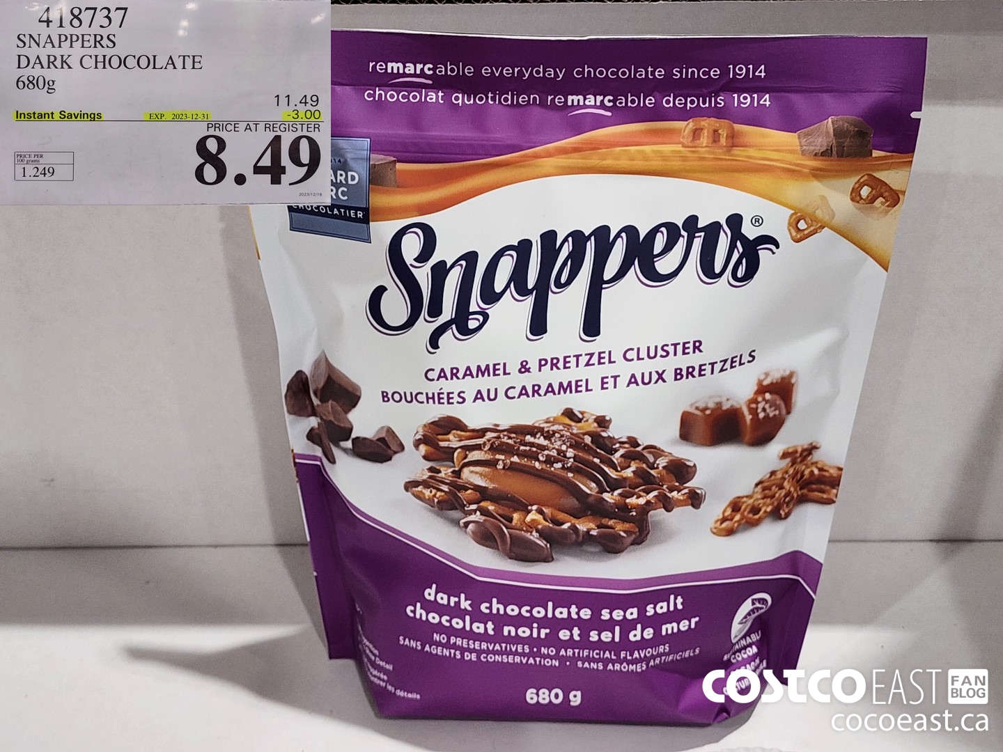 418737 SNAPPERS DARK CHOCOLATE CARAMEL 680g ($3.00 INSTANT SAVINGS EXPIRES ON 2023-12-31) $8.49