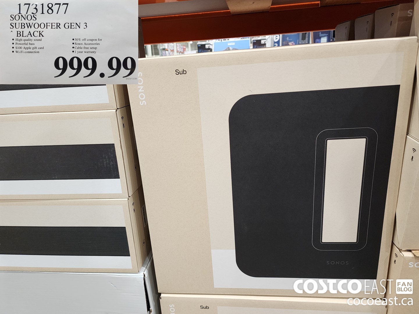 1731877 SONOS SUBWOOFER GEN 3 BLACK $999.99