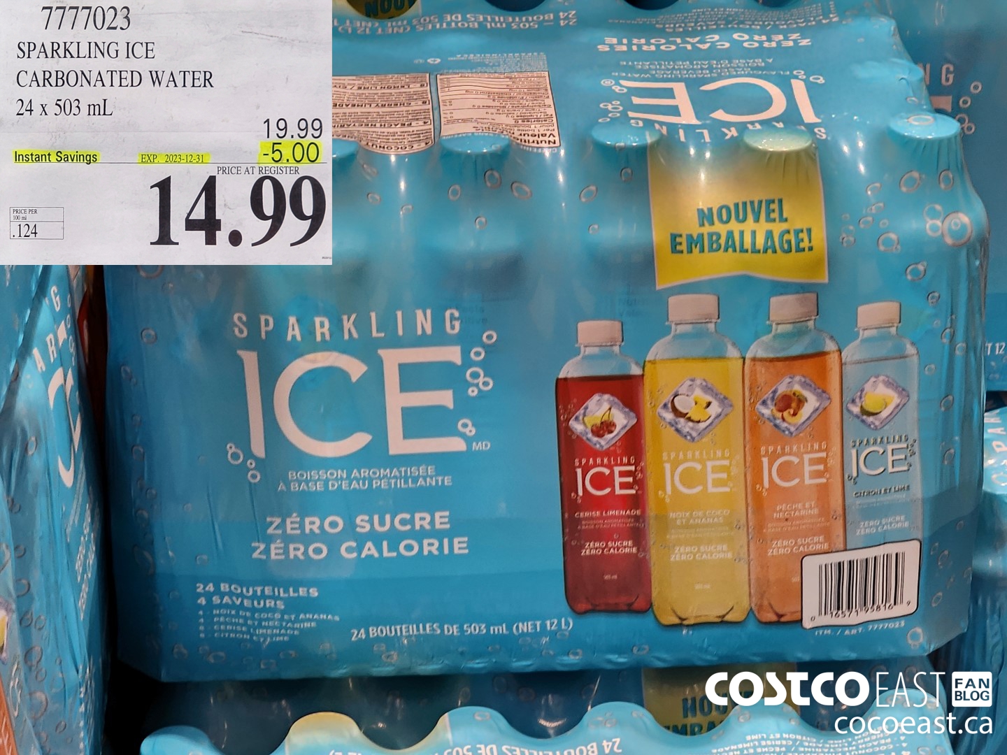 7777023 SPARKLING ICE CARBONATED WATER 24 x 503 mL ($5.00 INSTANT SAVINGS EXPIRES ON 2023-12-31) $14.99