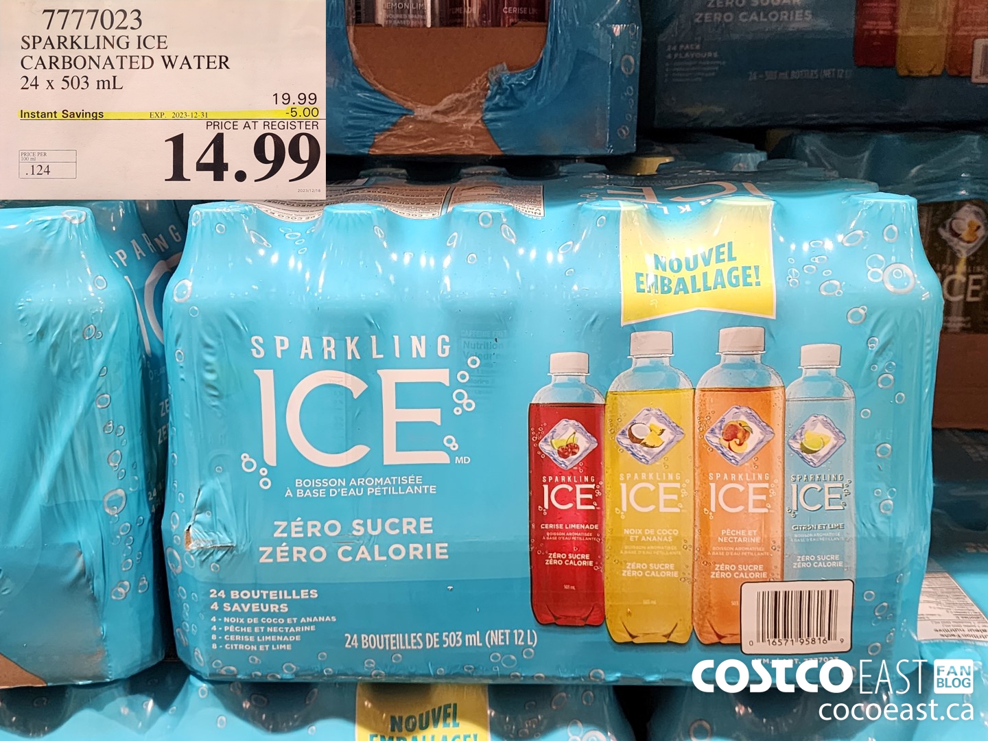 7777023 SPARKLING ICE CARBONATED WATER 24 x 503 mL ($5.00 INSTANT SAVINGS EXPIRES ON 2023-12-31) $14.99