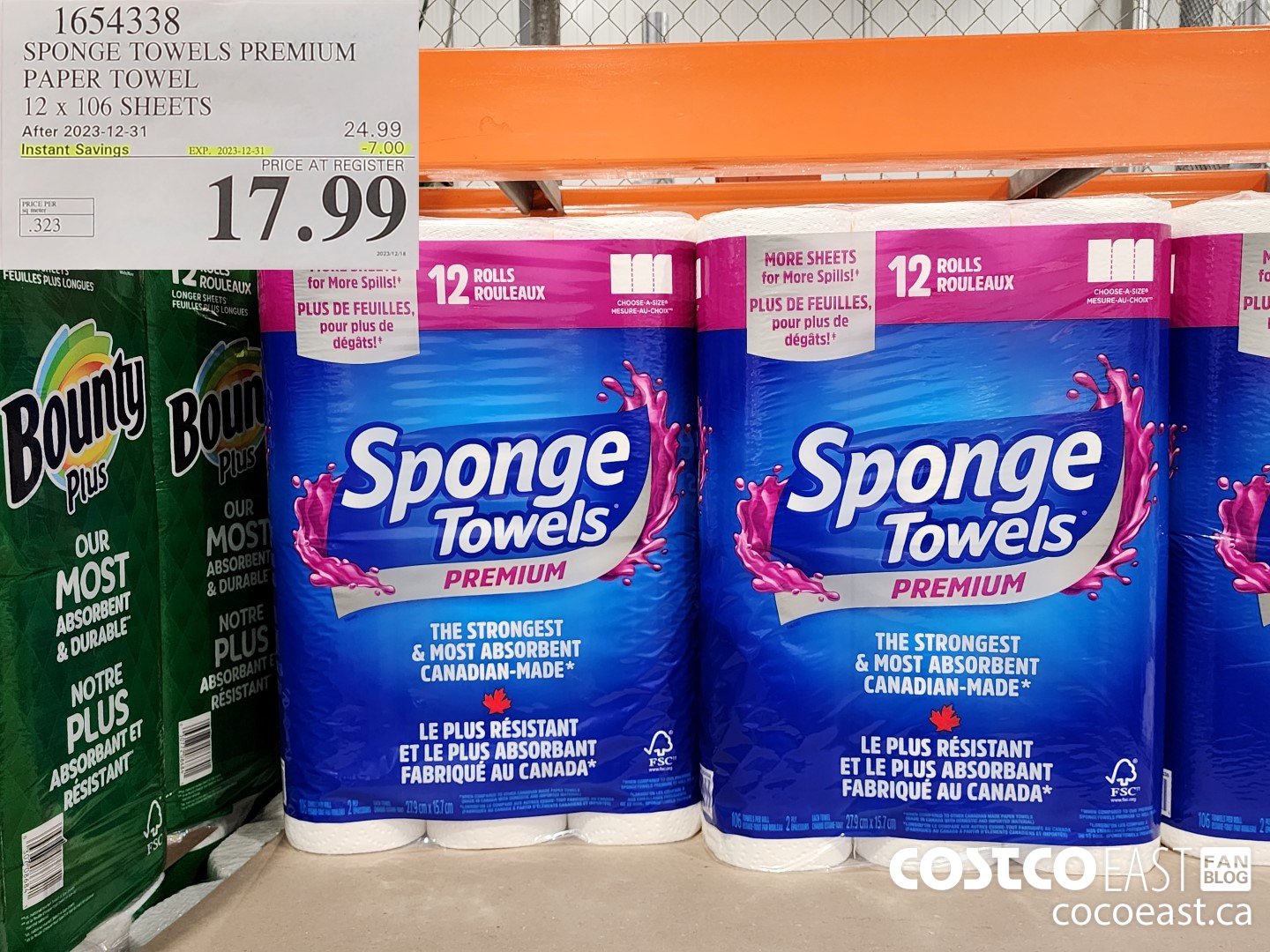 1654338 SPONGE TOWELS PREMIUM PAPER TOWEL 12 x 106 SHEETS ($7.00 INSTANT SAVINGS EXPIRES ON 2023-12-31) $17.99