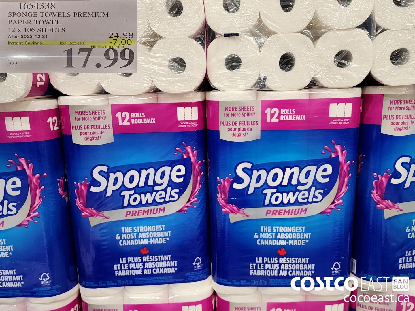 1654338 SPONGE TOWELS PREMIUM PAPER TOWEL 12 x 106 SHEETS ($7.00 INSTANT SAVINGS EXPIRES ON 2023-12-31) $17.99