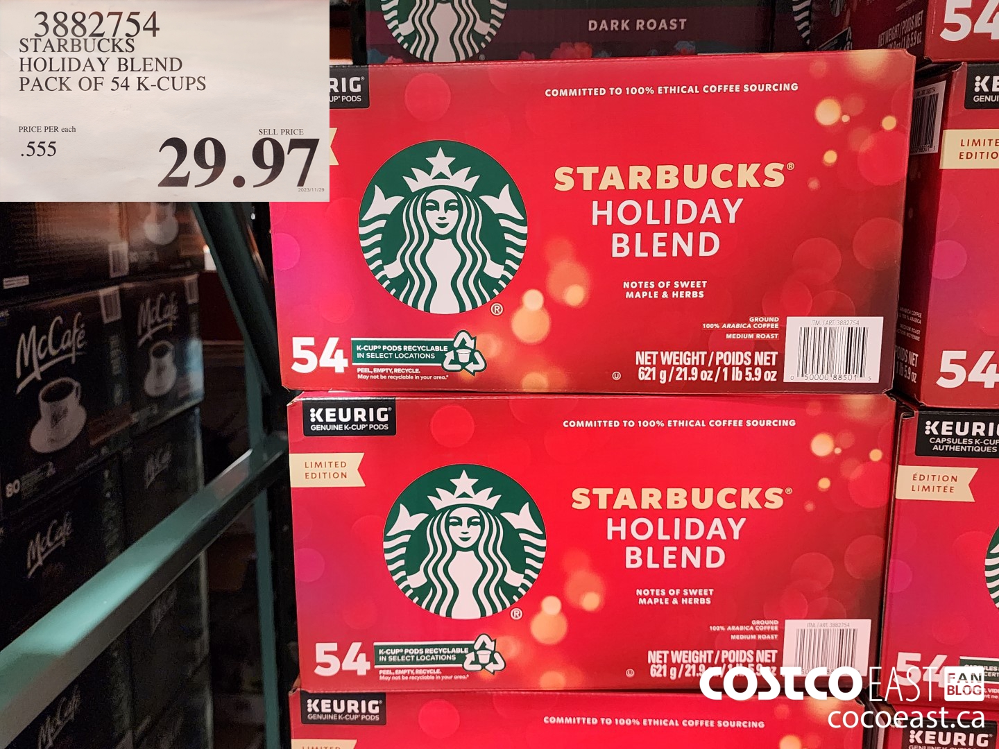 3882754 STARBUCKS HOLIDAY BLEND PACK OF 54 K-CUPS $29.97