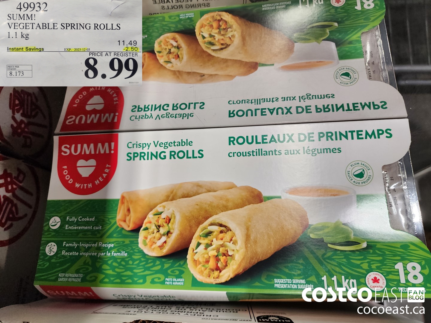 49932 SUM-M! VEGETABLE SPRING ROLLS 1.1KG ($2.50 INSTANT SAVINGS EXPIRES ON 2023-12-03) $8.99