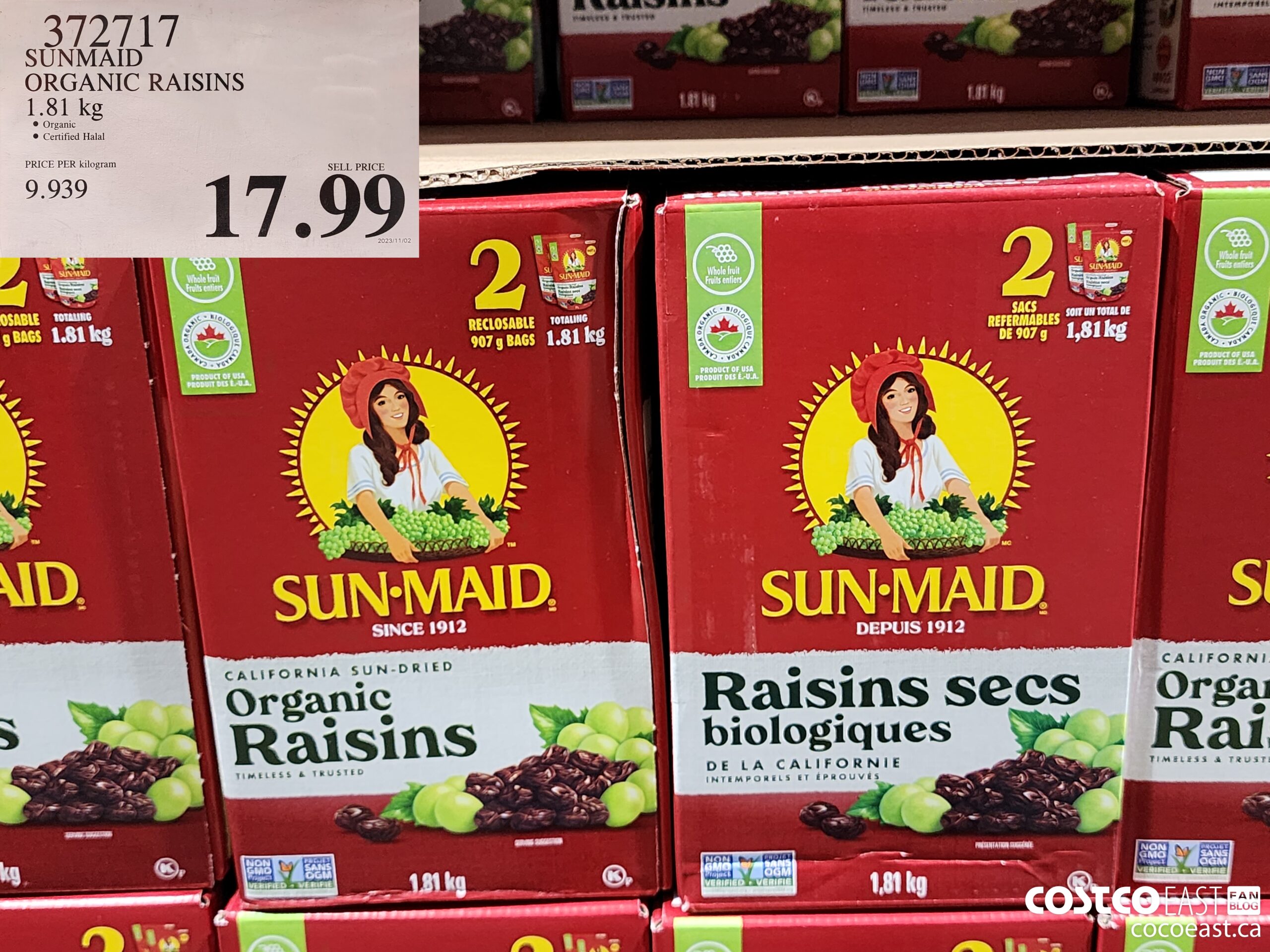372717 SUNMAID ORGANIC RAISINS 1.81 G $17.99