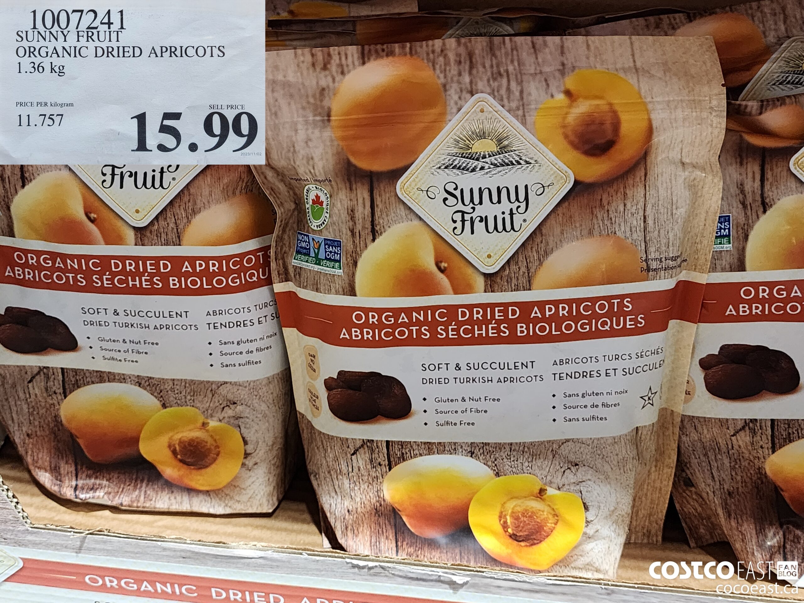 1007241 SUNNY FRUIT ORGANIC DRIED APRICOTS 1.36 kg $15.99