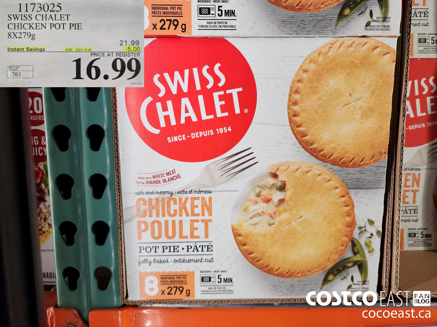 1173025 SWISS CHALET CHICKEN POT PIE 8 X 279G ($5.00 INSTANT SAVINGS EXPIRES ON 2023-12-03) $16.99