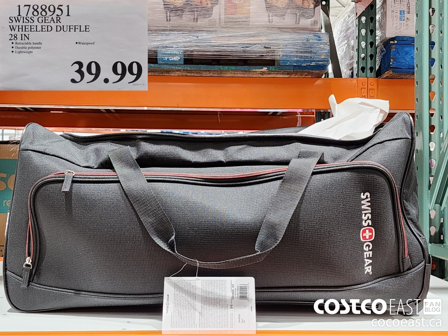 1788951 SWISS GEAR ~ WHEELED DUFFLE 28 IN $39.99