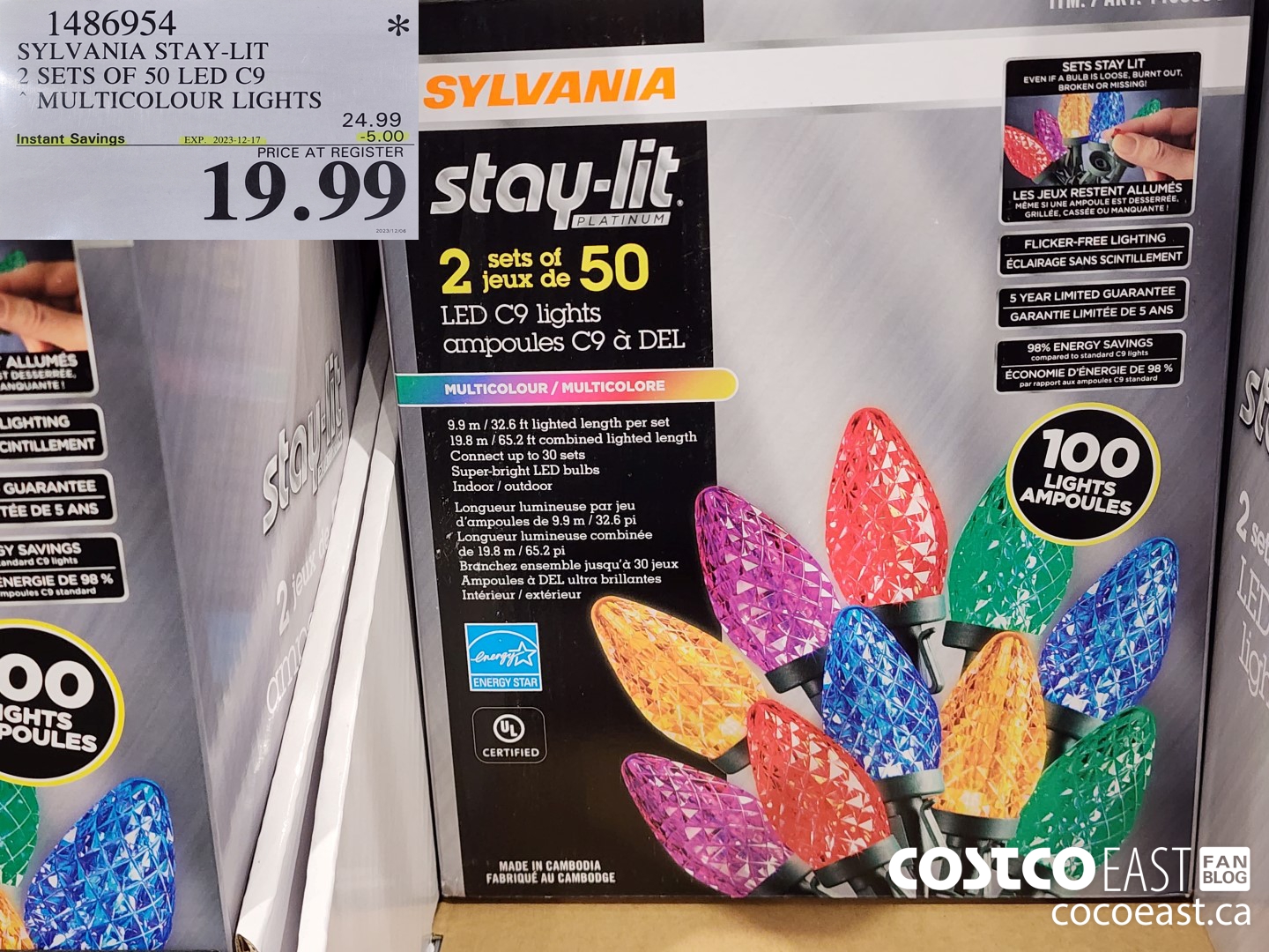 1486954 SYLVANIA STAY-LIT 2 SETS OF 50 LED C9 MULTICOLOUR LIGHTS ($5.00 INSTANT SAVINGS EXPIRES ON 2022-12-17) $19.99