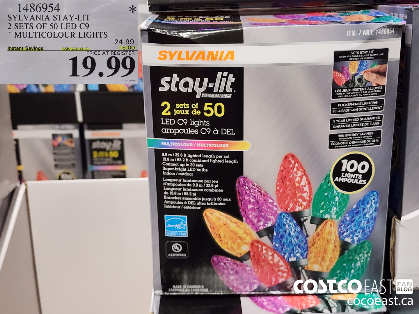 1486954 SYLVANIA STAY-LIT 2 SETS OF 50 LED C9 MULTICOLOUR LIGHTS ($5.00 INSTANT SAVINGS EXPIRES ON 2022-12-17) $19.99