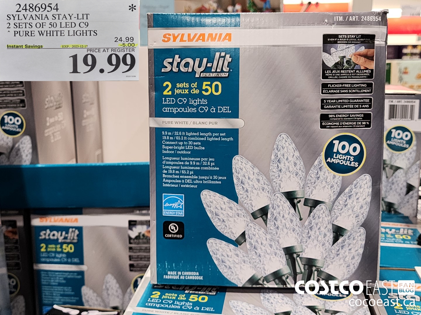 2486954 SYLVANIA STAY-LIT 2 SETS OF 50 LED C9 PURE WHITE LIGHTS ($5.00 INSTANT SAVINGS EXPIRES ON 2023-12-17) $19.99