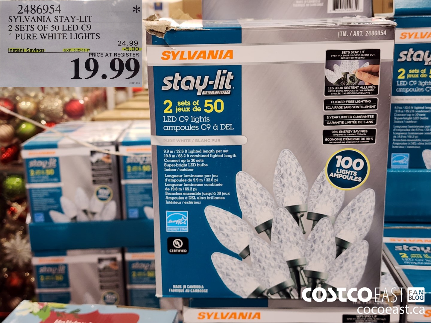 2486954 SYLVANIA STAY-LIT 2 SETS OF 50 LED C9 PURE WHITE LIGHTS ($5.00 INSTANT SAVINGS EXPIRES ON 2023-12-17) $19.99