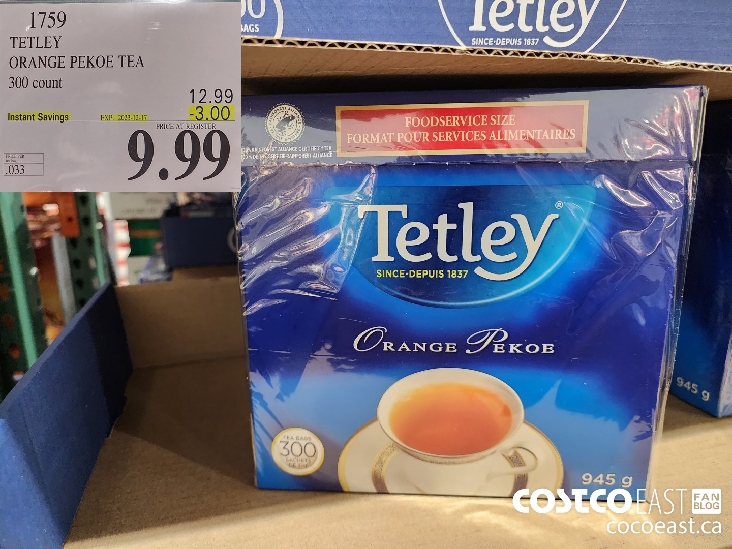 1759 TETLEY ORANGE PEKOE TEA 300 COUNT ($3.00 INSTANT SAVINGS EXPIRES ON 2023-12-17) $9.99