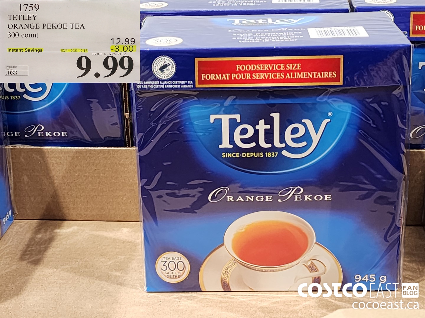 1759 TETLEY ORANGE PEKOE TEA 300 COUNT ($3.00 INSTANT SAVINGS EXPIRES ON 2023-12-17) $9.99