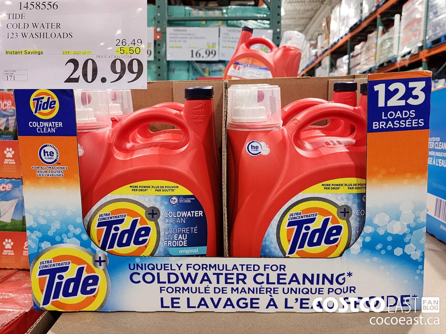 1458556 TIDE COLD WATER 123 WASHLOADS ($5.50 INSTANT SAVINGS EXPIRES ON 2023-12-17) $20.99