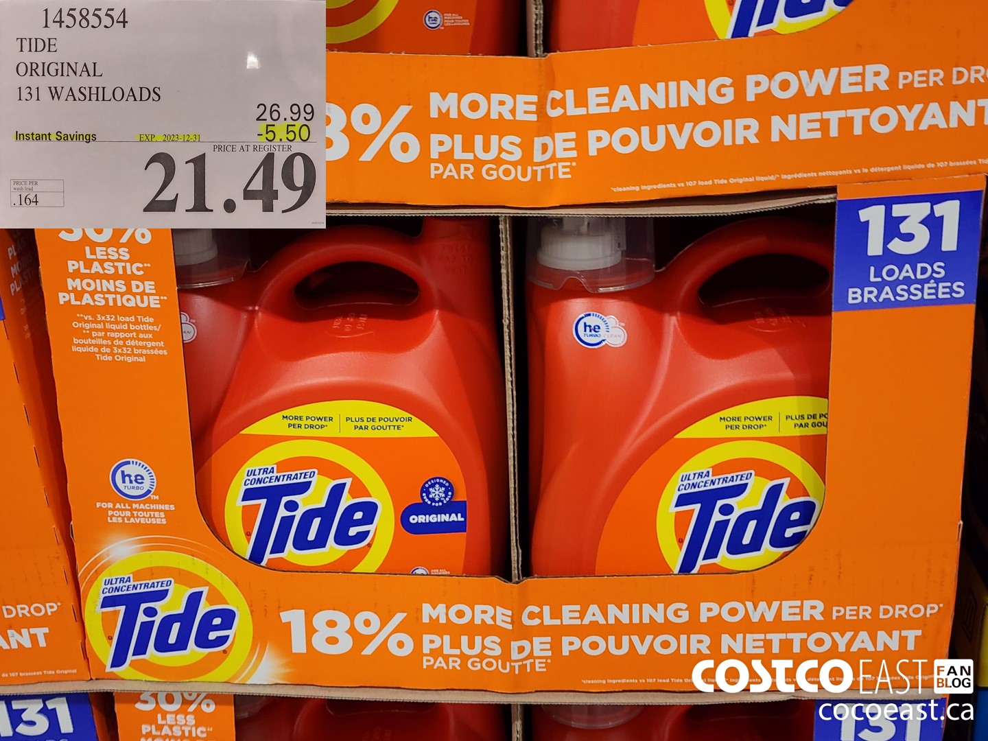 1458554 TIDE ORIGINAL 131 washloads ($5.50 INSTANT SAVINGS EXPIRES ON 2023-12-31) $21.49